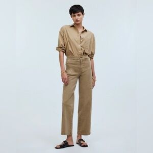 Madewell Curvy Emmet Wide Leg Crop Pants Welt Pocket Sz 31 in Drill Khaki Tan